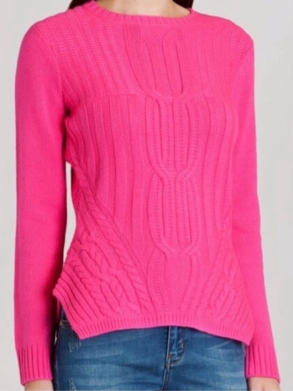 Ted Baker Daisuma Cable Knit Peplum Sweater in Hot Pink Size 4